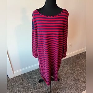 Vineyard Vines Red & Navy Striped Long Sleeve Boatneck Cotton Dress Size Large